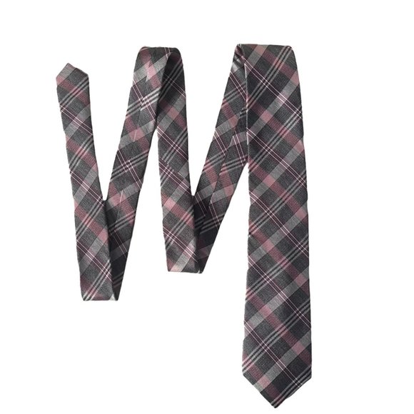 Pronto Uomo Platinum Plaid X Long Necktie Striped Silk Purple Gray Men's Tie NEW - Picture 1 of 9